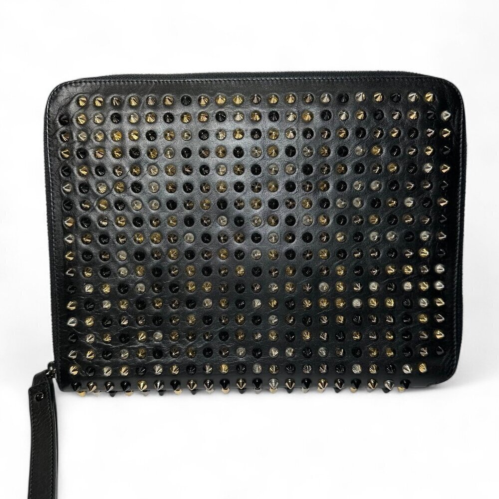Christian Louboutin Black Leather Calfskin Spiked iPad Case/Wristlet